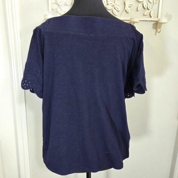 Loft Vintage Soft Navy Blue Off-Shoulder Top With Eyelet Sleeves Size MED - Picture 2 of 4